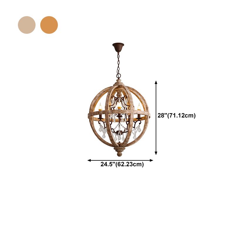 French Retro Chandelier Wood Crystal Pendant Light Fixture for Bedroom Living Room