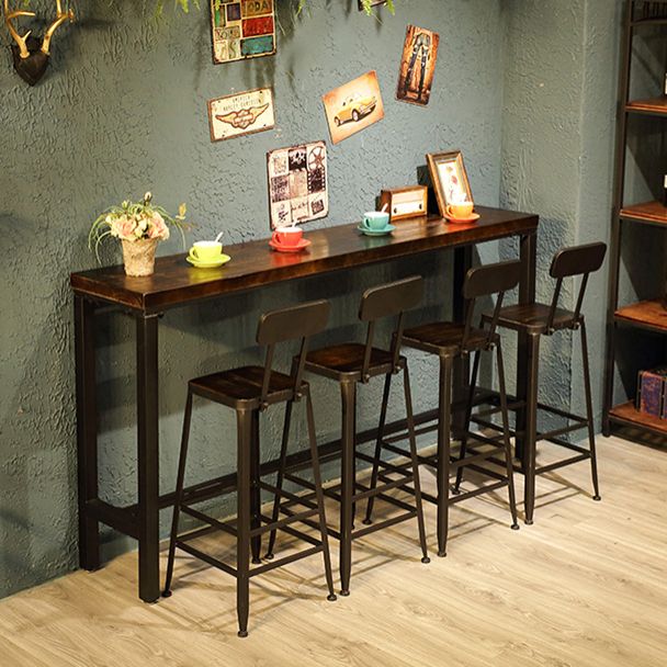 Brown Wood Top Counter Table Metal Black Legs Industrial Bar Table for Restaurant