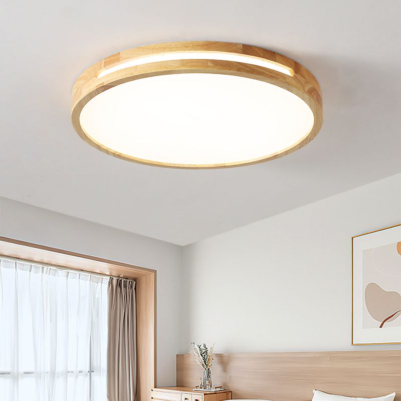 Modern Round Shape Ceiling Light Wood LED Flush Mount Light for Dining Room