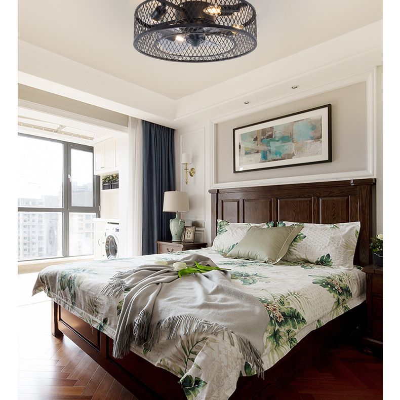 Cage Drum Semi Flush Mount Light Fixture Industrial Style Metal Ceiling Light Fixture for Bedroom