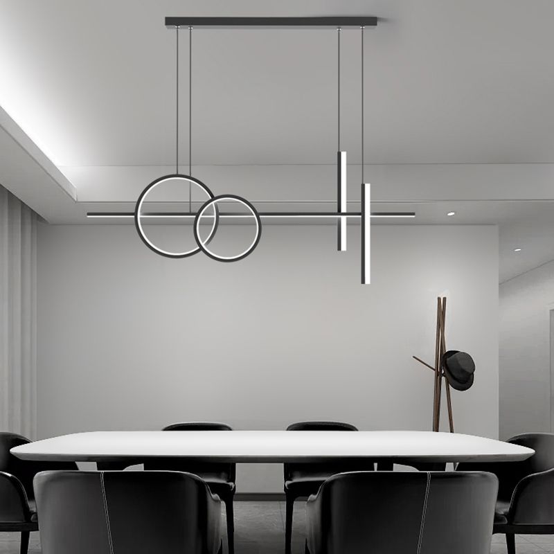 Luci dell'isola del cerchio lineare moderno illuminazione isola metallo 4 luci isola luminose in bianco e nero
