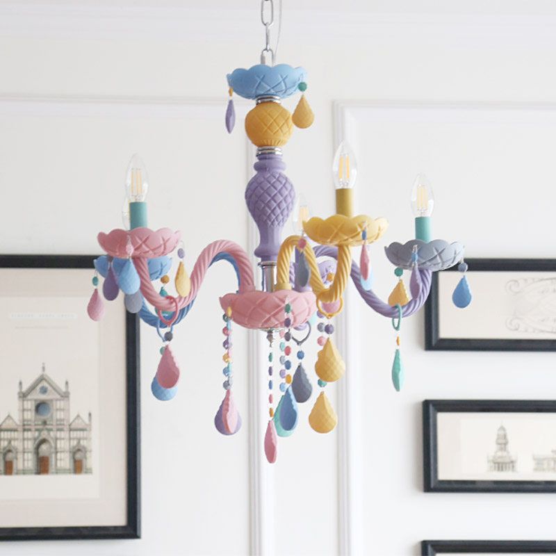 Lustre en macaron multi-tête contemporain luminaires de pendentif en verre métallique pour chambre à coucher pour la chambre à coucher