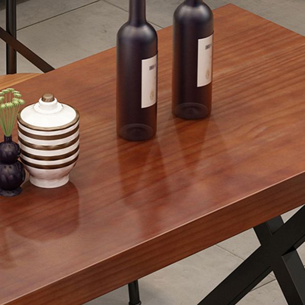 Pine Wood Top Dining Table for Home Industrial Style Brown Table