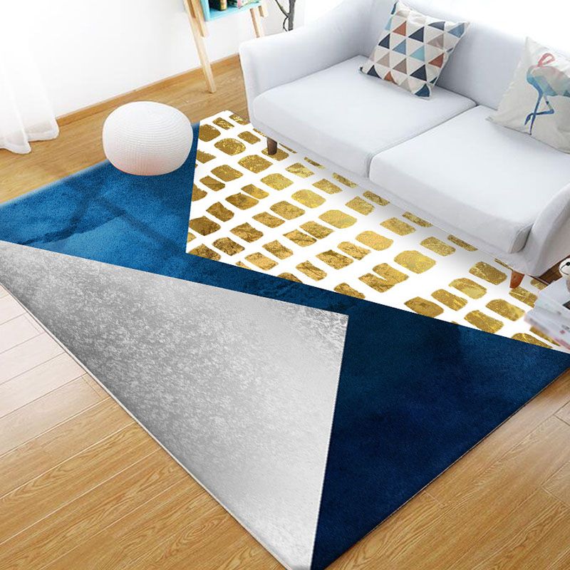 Modern Living Room Area Carpet Color Block Polyester Area Rug Non-Slip Rug