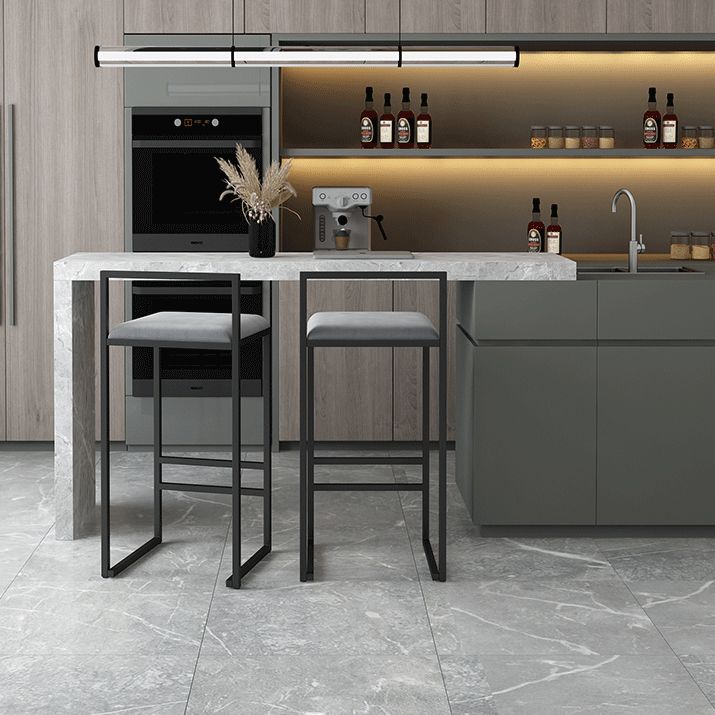 Metal Armless Dining Stools Contemporary Bar Stools with Cushion