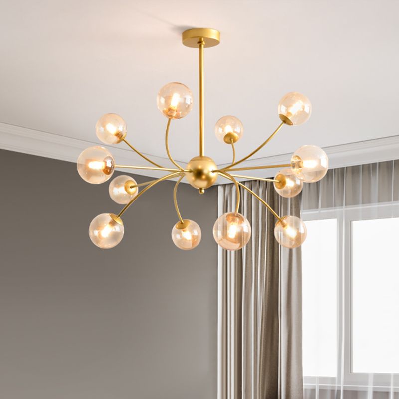 Lampada il lampadario sferica Lampada postmoderna fumo grigio/vetro cognac 15 lampadina oro a soffitto armato