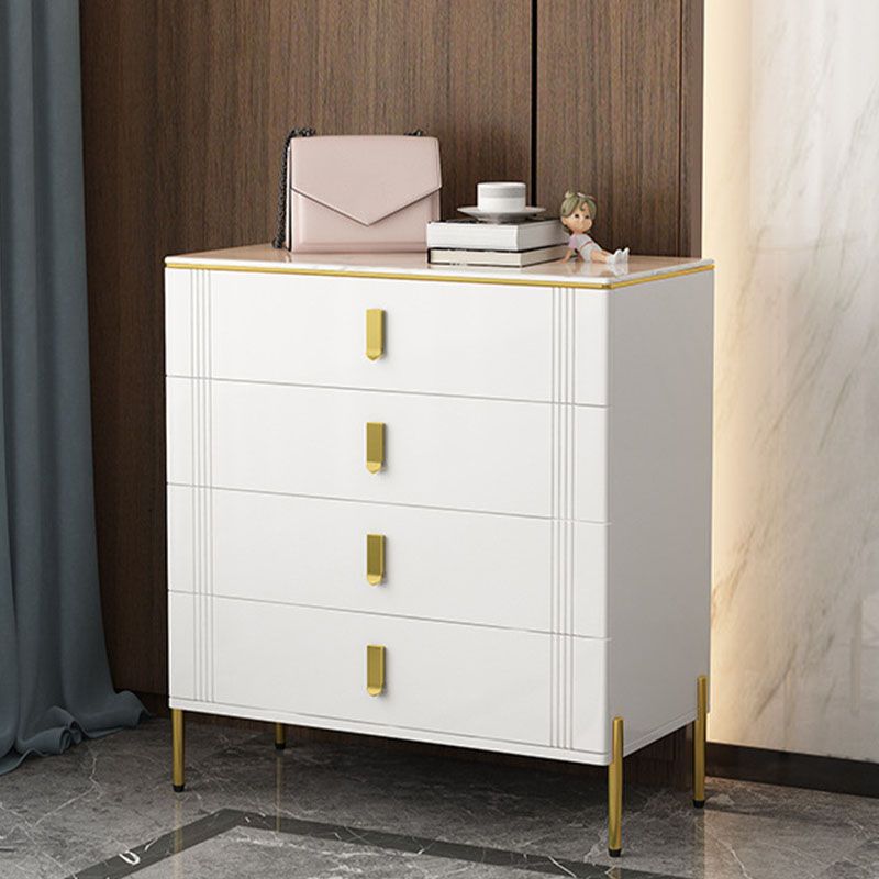 Glam Stone Chest Bedroom White Storage Chest with Metal Legs
