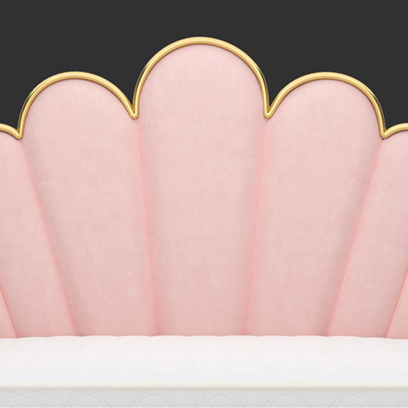 Glam Metal Panel Bed with Fabric Camelback Upholstered Headboard