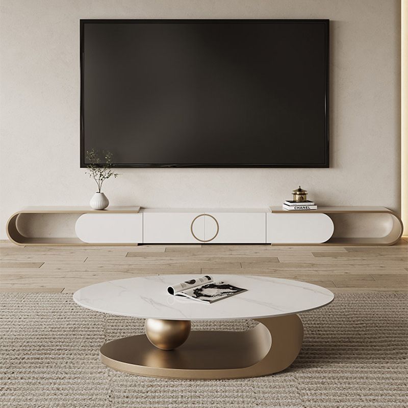 Stone Oval Contemporary Coffee Table Single Pedestal Coffee Table