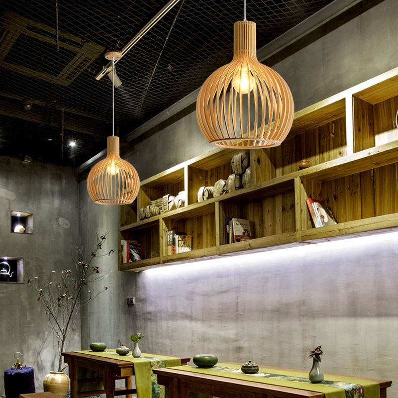 Luce a sospensione in legno in stile moderno 1 Apparecchio di lampada appesa alla luce per soggiorno