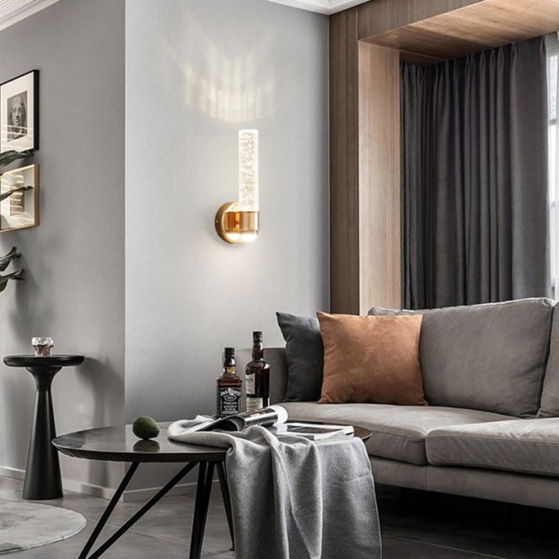 Modern Metal Wall Sconce Cylinder Shape Wall Light with Crystal Shade for Dining Room