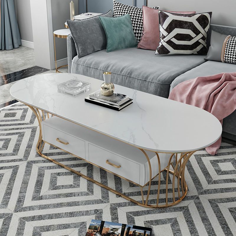 Glam Frame Single Coffee Table Oval Coffee Table with Drawer