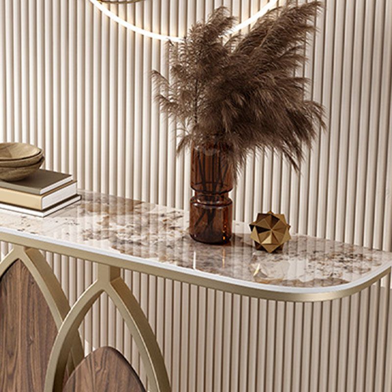 Glam Iron Accent Table Half Moon Stone Sofa Console Table for Hall