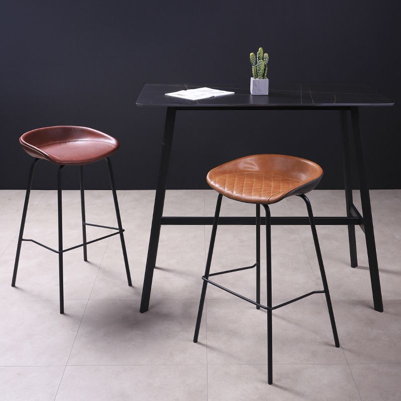 Contemporary Leather Counter Stools Metal Bar Stool for Living Room