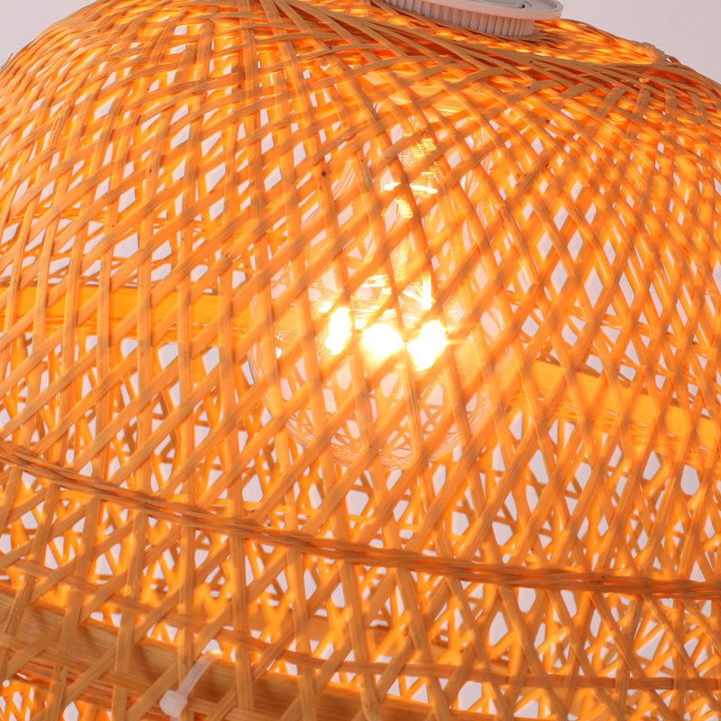 Hot Pot-Shaped Restaurant Pendant Light Bamboo Single-Bulb Contemporary Suspension Light in Wood