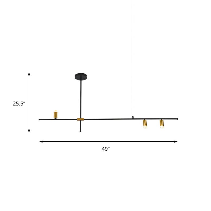 Luz de lámpara de araña rectilínea de metal moderna 3/4/9 luces negras de techo colgante lámpara de luz
