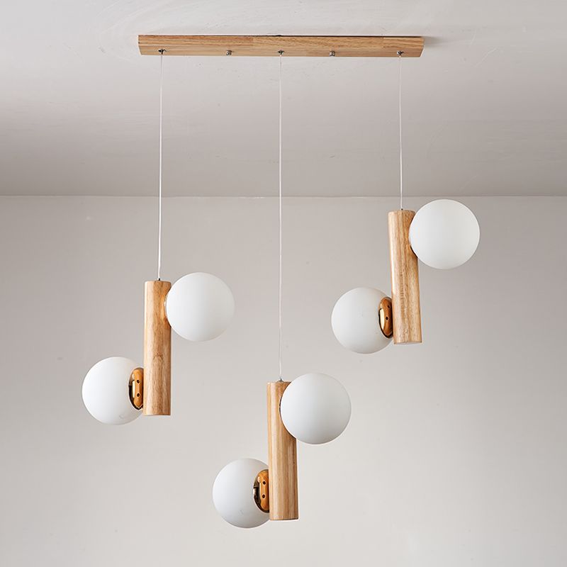 Glass Globe Pendant Chandelier Nordic Wood Hanging Light for Dining Room