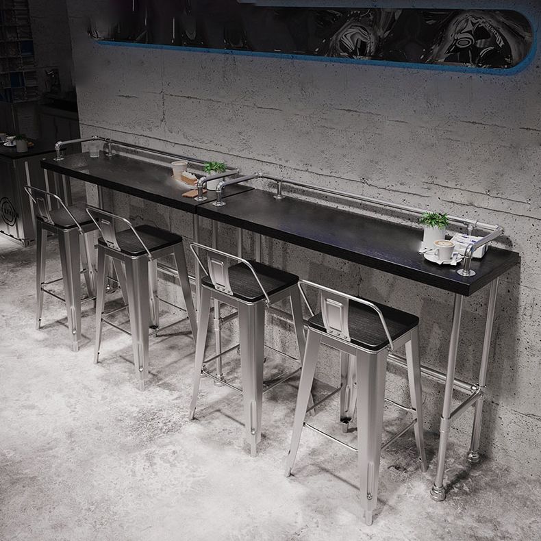 Footrest Backrest Counter-height Stool Industrial Wood and Metal Counter Chair in Silver