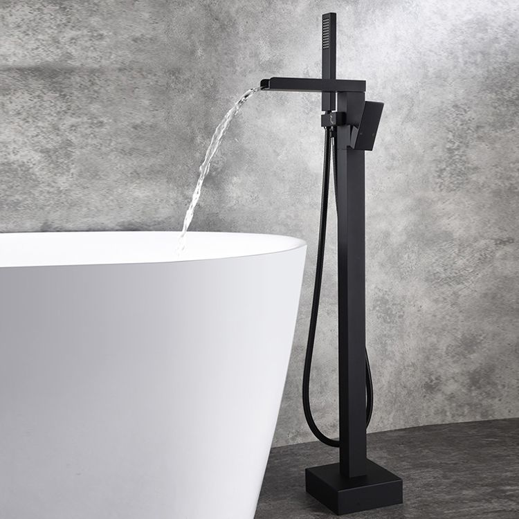 Modern Brass Freestanding Tub Filler Floor Mounted Tub Filler with Handle