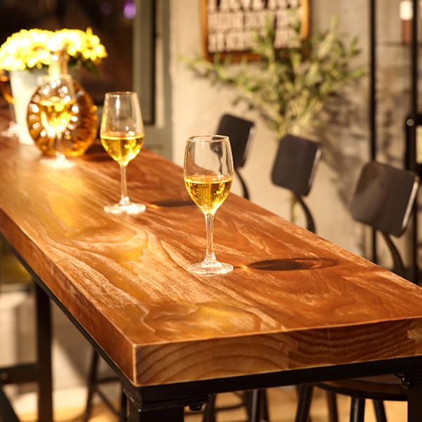 Pine Wood Bar Dining Table Industrial Rectangle Bar Table with Trestle Base in Black
