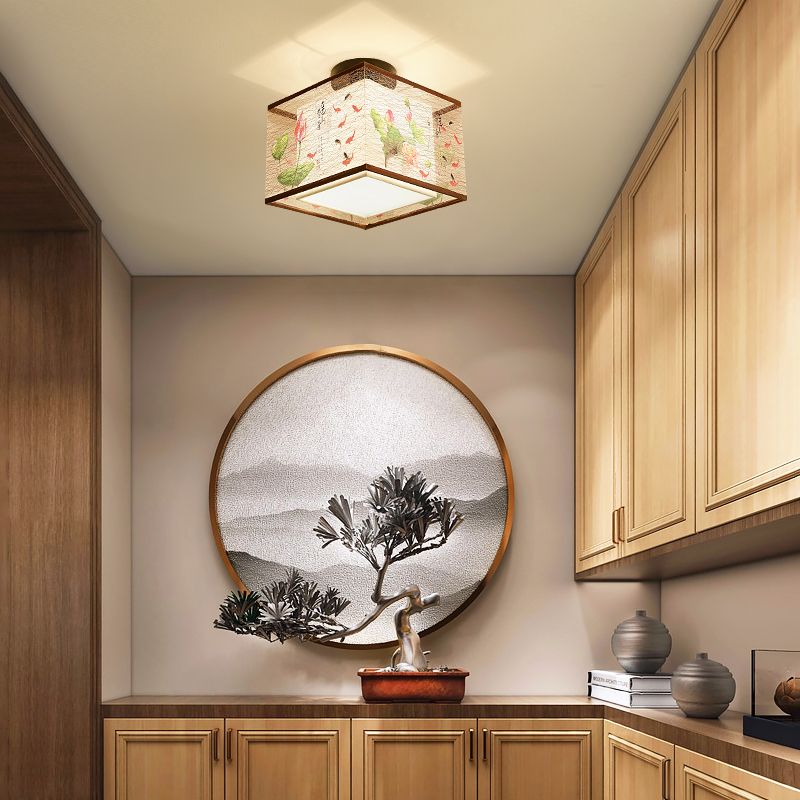 Beige Light Fixtures Asia Style Fabric Flush Light for Living Room Dining Room