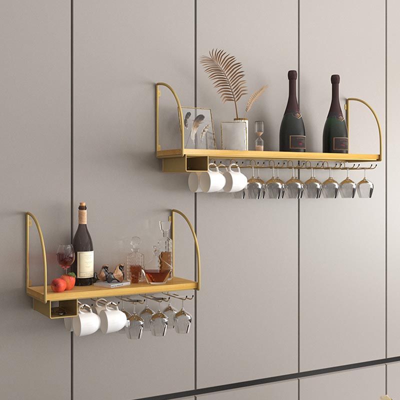 Wall Mounted Solid Wood Wine Bottle & Glass Rack Industrial Bottle Rack