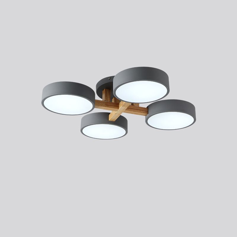 Lámpara de techo minimalista de acrílico con iluminación semimontaje redonda para sala de estar con brazo de madera