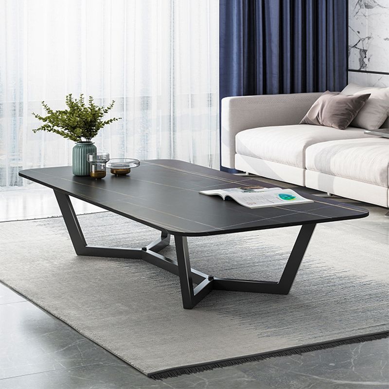 16.5" H Glam Rectangle Slate Coffee Table Metal Trestle Cocktail Table