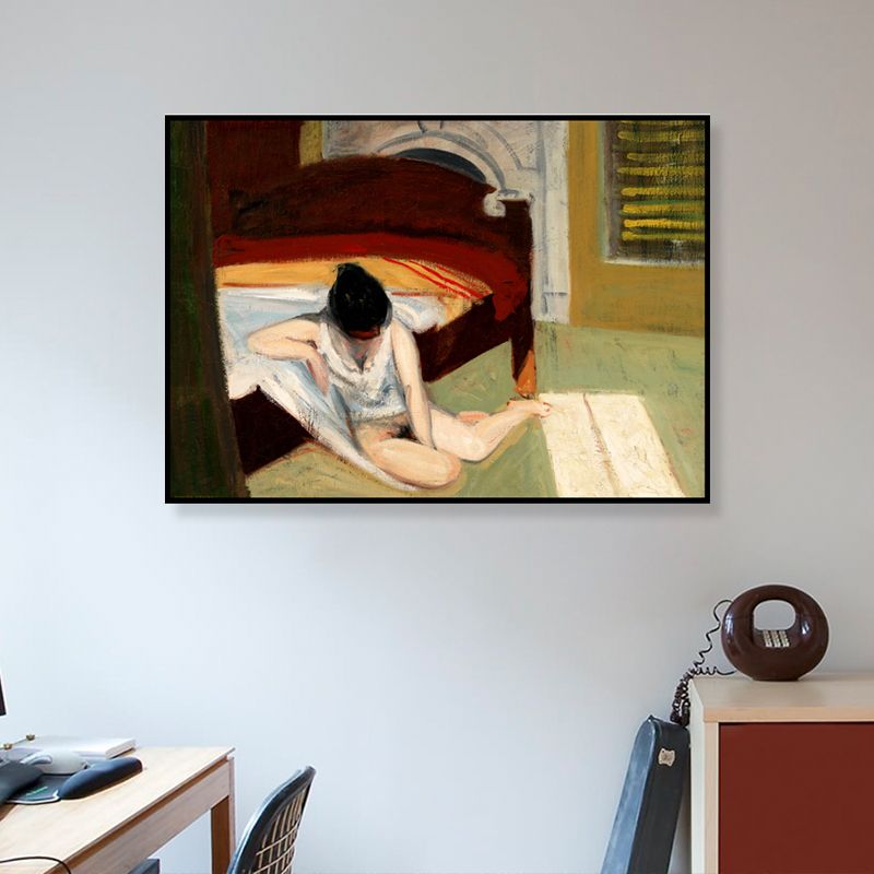 Edward Hopper Summer Interior Painting Modern Textured Canvas Wall Art in White for Room