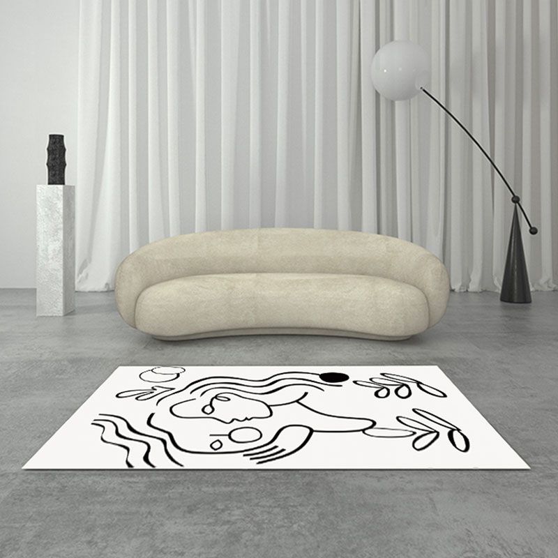 Black Modern Area Carpet Abstract Pattern Polyester Area Rug Non-Slip Backing Rug for Home Decor