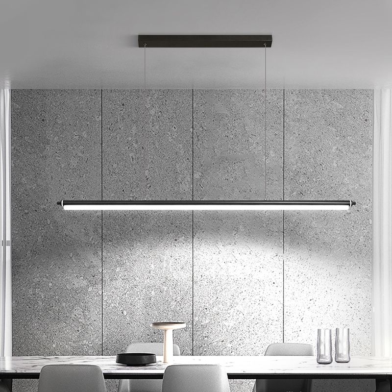Modern Metal Island Light Linear 1-Head Restaurant Hanging Lamp with Acrylic Shade