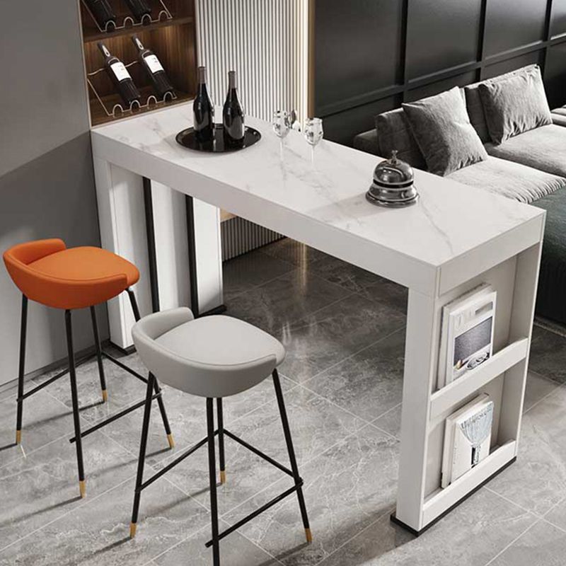 Stone Bar Dining Table Modern Bar Table with Double Pedestal for Dining Room