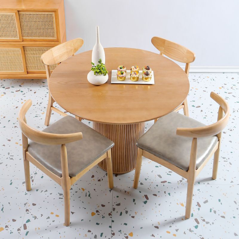 Modern Round Standard Height Dining Table Natural Base Pedestal Casual Dining Table