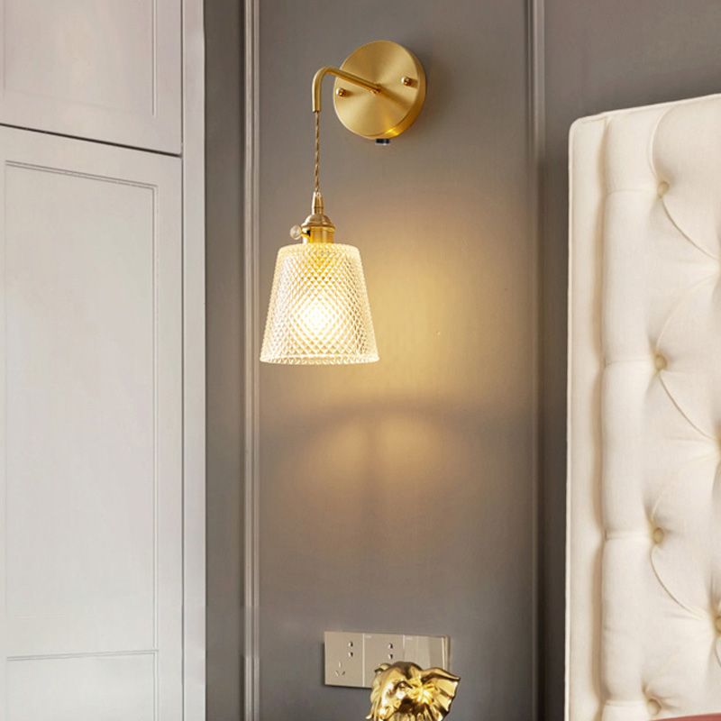 Contemporary Simple Glass Wall Sconce 1 Head Gold Wall Light for Living Room