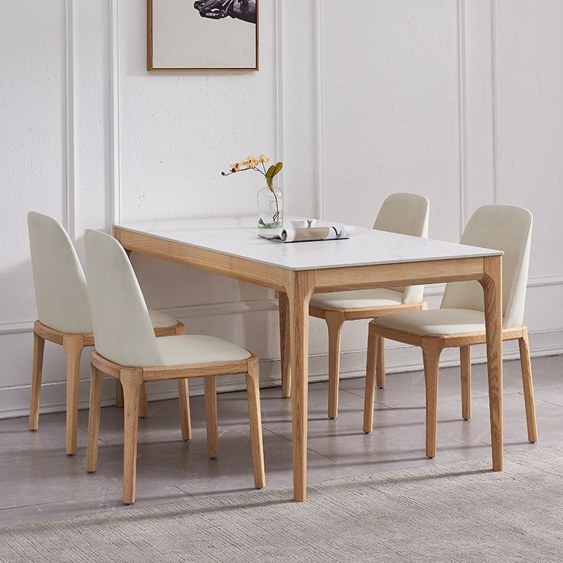 Rectangle Retro Modern Dining Table White Sintered Stone Top 4 Legs Fixed Table