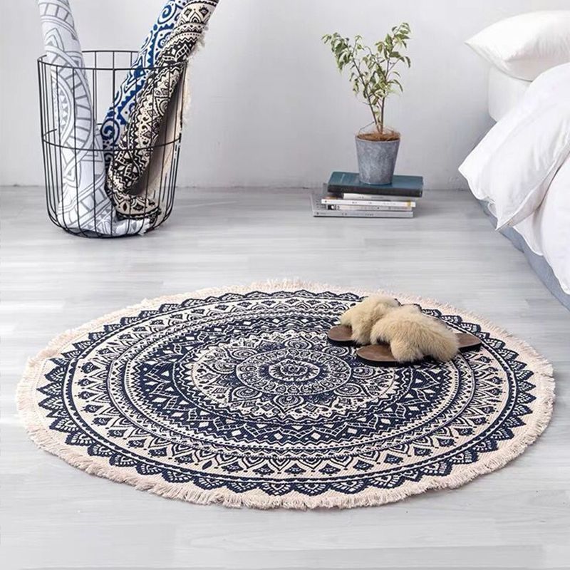 Bohemian Style Bedroom Rug Multicolored Geometric Carpet Cotton Pet Friendly Rug