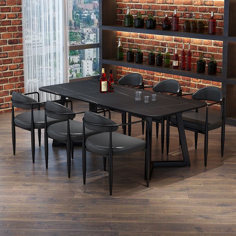 Sintered Stone Black Dining Table Industrial Rectangle Dining Table with Metal Base