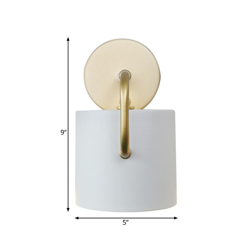 Cylinder Wall Lamp Contemporary Metal 1 Bulb White Sconce Light Fixture with Curved Arm