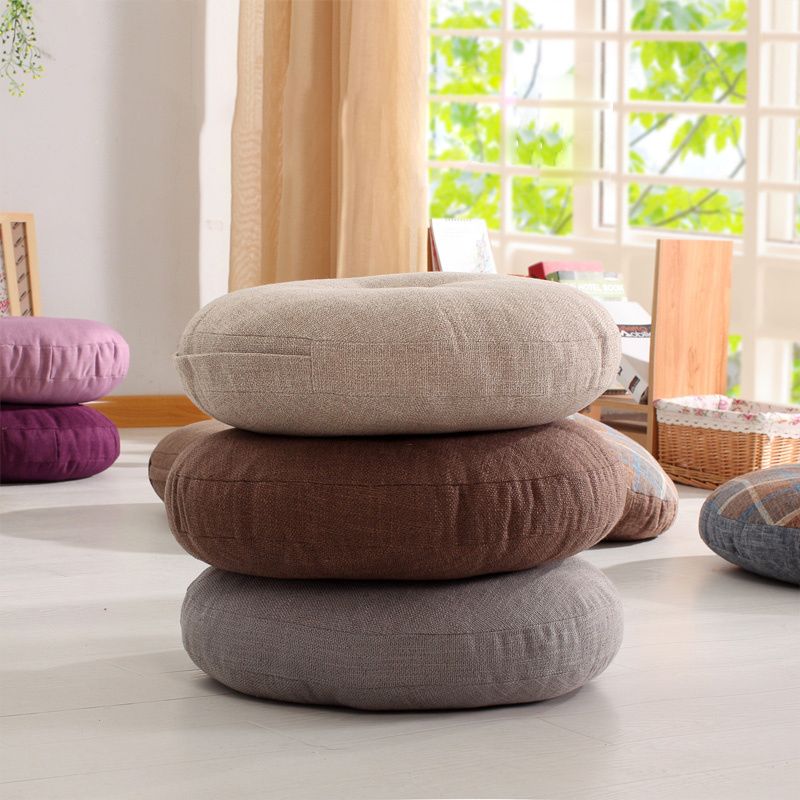 Modern Pouf Ottoman Cotton Upholstered Tufted Tear Resistant Round Ottoman