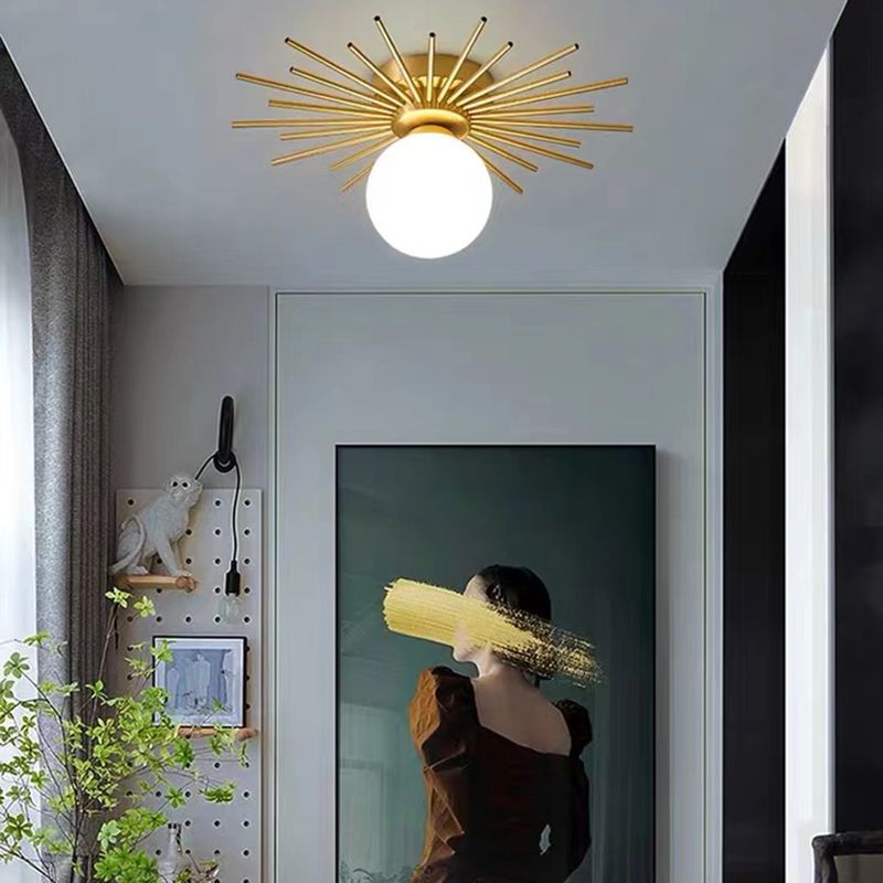 1-Light Globe Flush Ceiling Lights Modern Glass Flush Mount in Gold