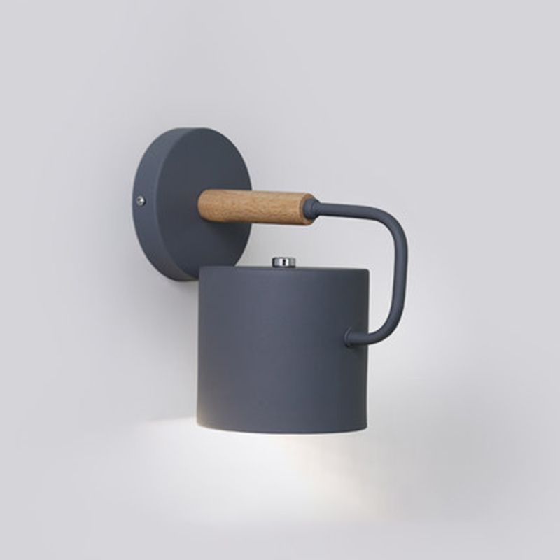 Iluminación de apliques de pared en forma de cilindro estilo moderno de metal 1 cabeza de pared montada en la pared