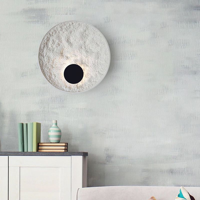 White Modern Metal Wall Sconce Circle Shape Wall Light with Resin Shade for Bedroom