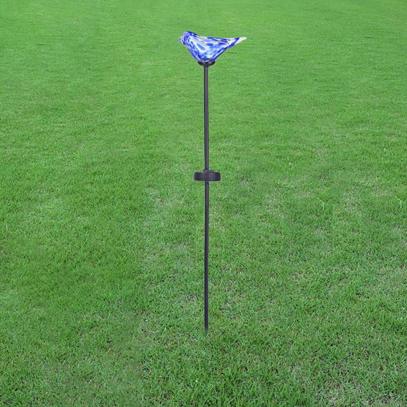 Bird Garden Decoration Stake Lamp Blue/Yellow/Orange Glass Modernist LED Solar Path Light in Black