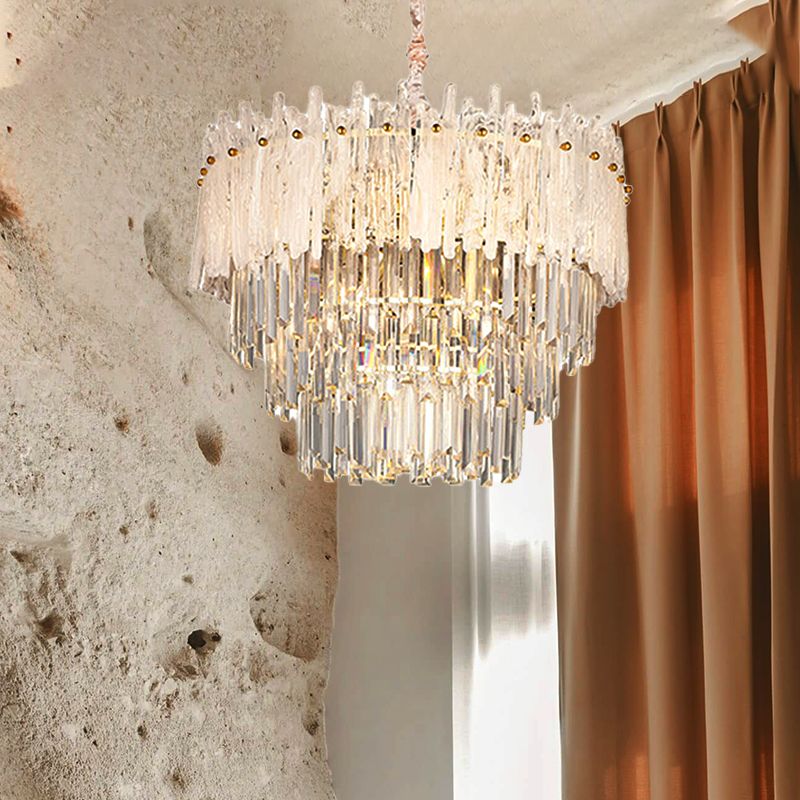 Clear Tri-Sided Crystal Rod Tiered Drop Lamp Modernism 11/23 Lights Living Room Pendant Chandelier