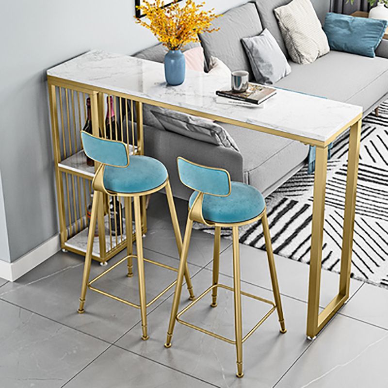 Faux Marble Bar Stool Table Glam Metal Frame Rectangle Bar Table with Shelves