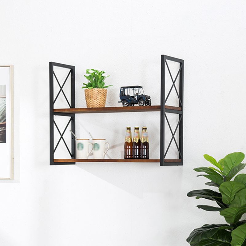 Industrial Style Wooden Bookshelf Wall Mounted Shelf Bookcase