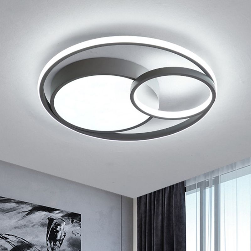 Acrylic Ring Shape Flushmount Lighting Modern Stylish LED Gray/White/Black and White Ceiling Lamp in Warm/White/3 Color Light