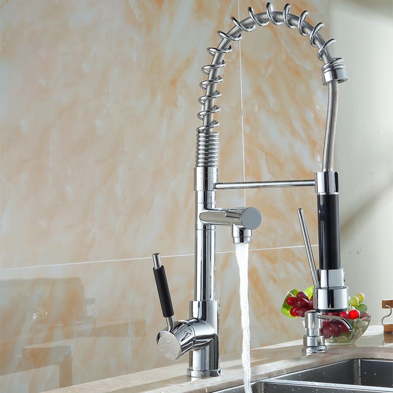 Pre-rinse Spring Spout Kitchen Sink Faucet Copper Swivel Spout with Pull out Sprayer