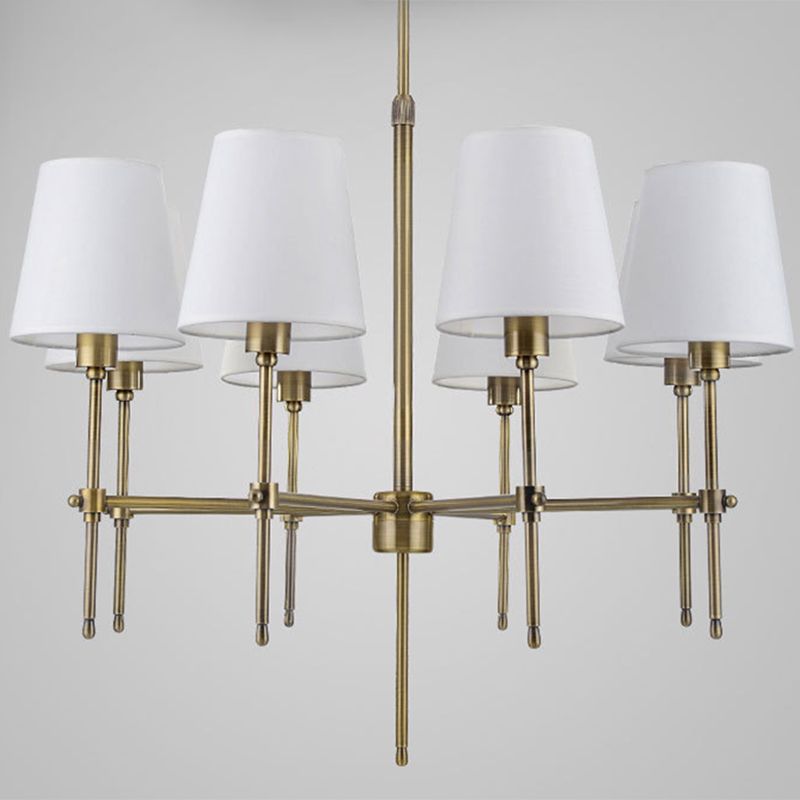 Gold Metal Radial Pendant Light Mid-Century Modern White Burlap Shade Bedroom Chandelier Lighting