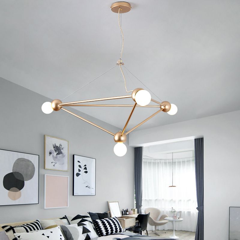 Gold 4 Lights Pendant Chandelier Classic Metal Geometric Hanging Light for Bedroom